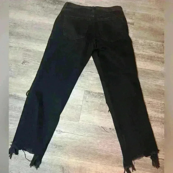 Free People Maggie Mid-Rise Distressed Straight-Leg Jeans Black Soldout - Picture 11 of 11